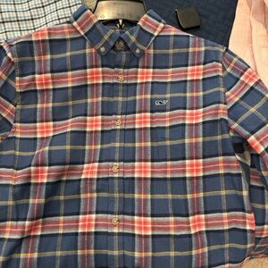 Vineyard Vines Navy and Red Plaid Button Down Shirt
